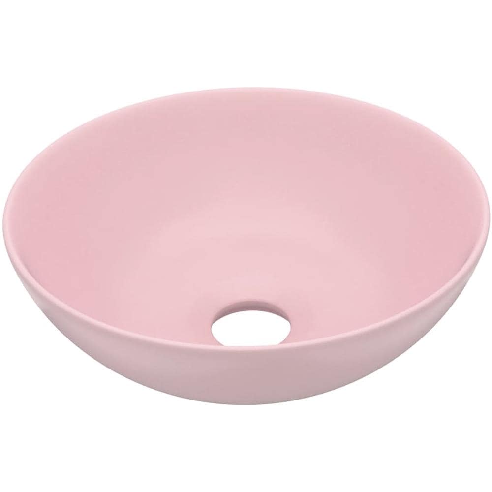 Lavandino da Bagno in Ceramica Rosa Opaco Rotondo - Foto 1