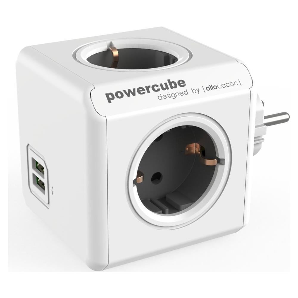 PowerCube Original USB prolunghe e multiple Interno 4 presa (e) AC Grigio, Bianco - Foto 1