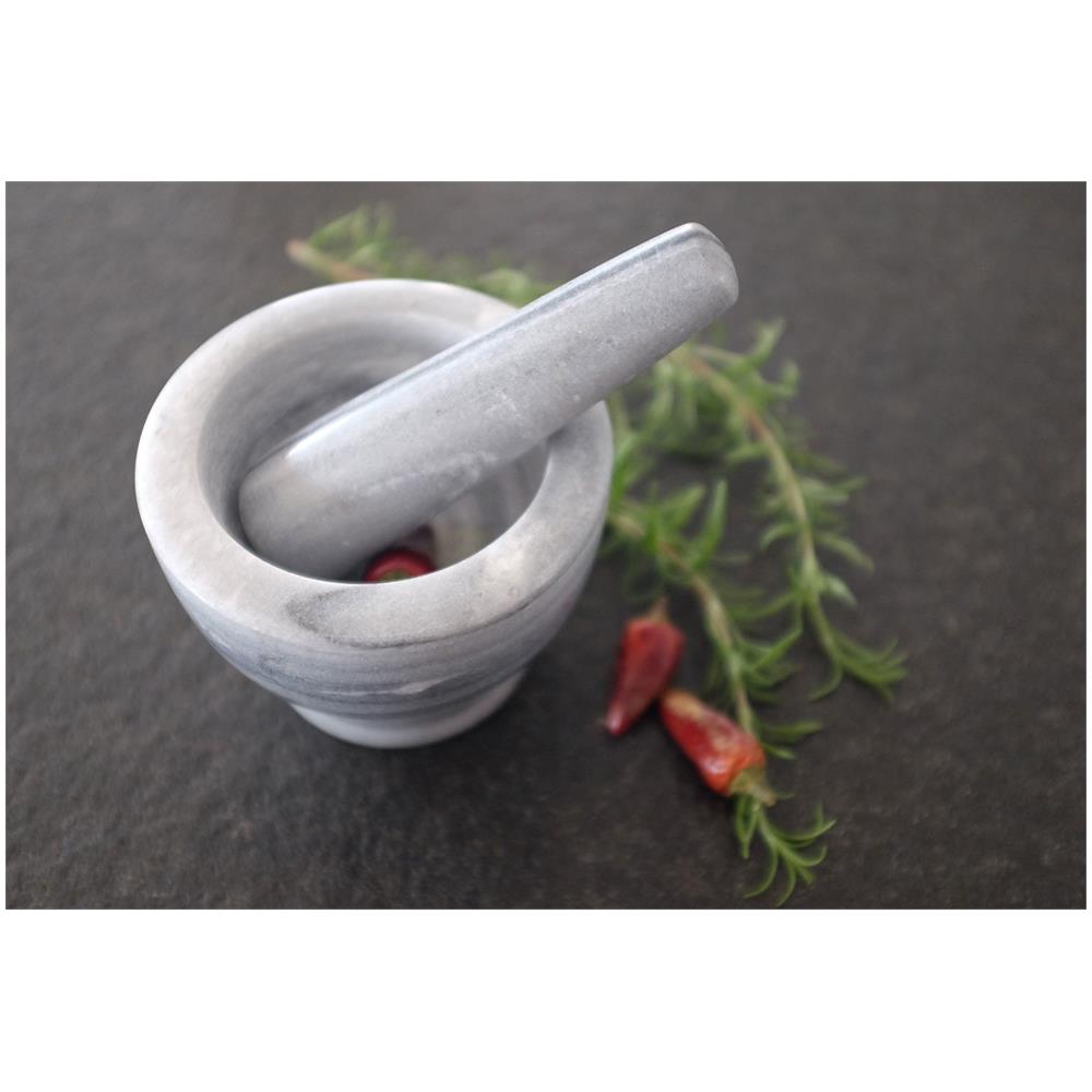 Mortaio In Marmo Con Pestello Alle Erbe, Piatto Da Cucina Per Triturare Spezie - - Foto 2