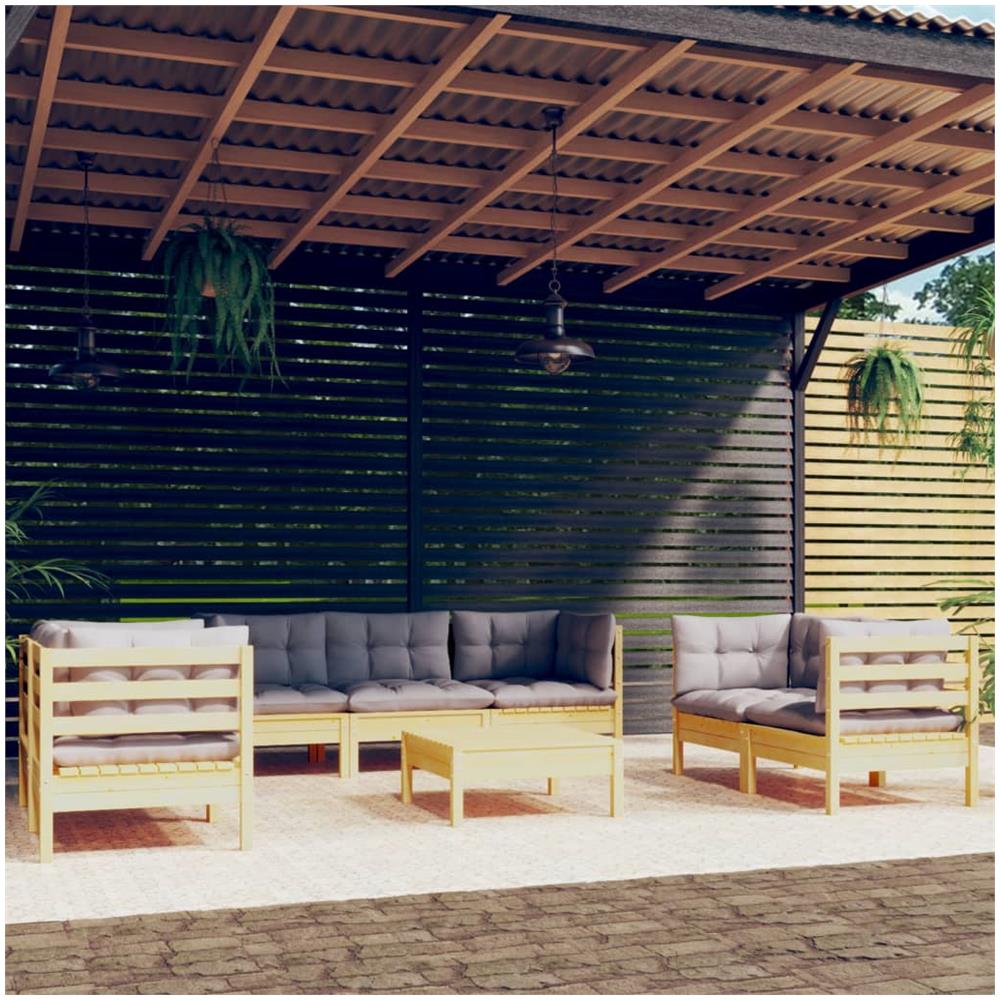 Set Divani Da Giardino 8 Pz Con Cuscini Grigi Massello Di Pino - Foto 1