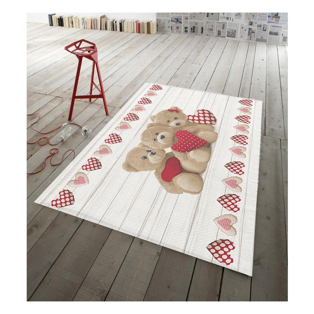 Tappeto Antiscivolo In Stampa Digitale Linea Pensieri Delicati Dis. New Orsetti 115x168 Rosso - Foto 1