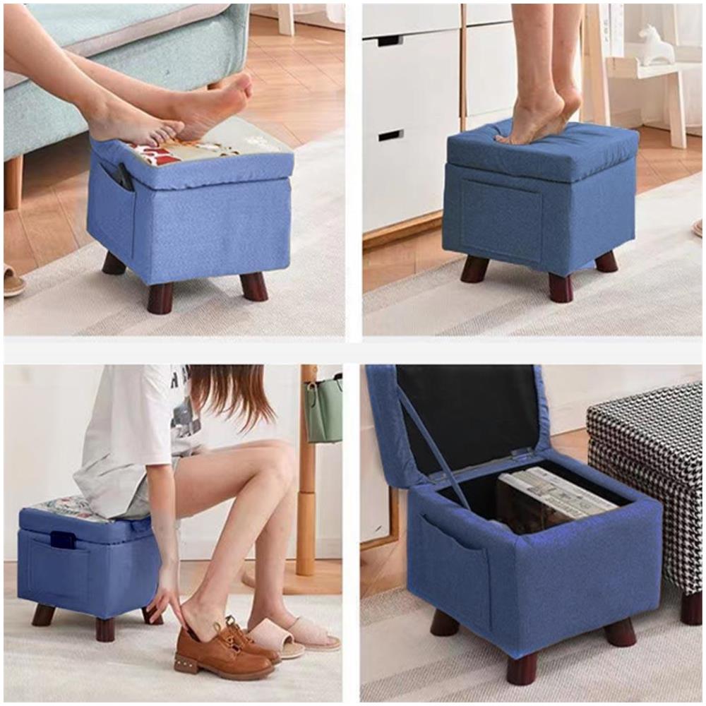 Pouf Contenitore in Tessuto Multiuso Poggiapiedi Sgabello e Baule Colore Blu - Foto 5