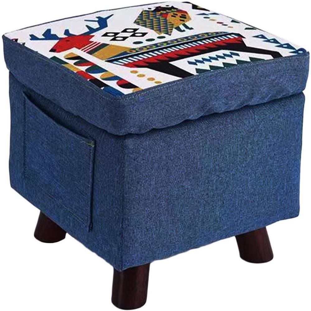 Pouf Contenitore in Tessuto Multiuso Poggiapiedi Sgabello e Baule Colore Blu - Foto 1