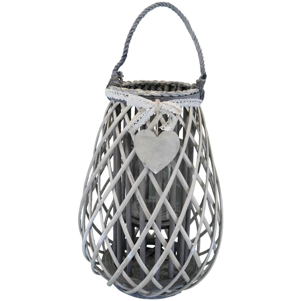 Lanterna In Vimini Grigia Ø 33 X 46 Per Interno E Esterno, Portico, Porta Candela, Porta Fiori, Giardino Decorazioni - Foto 1