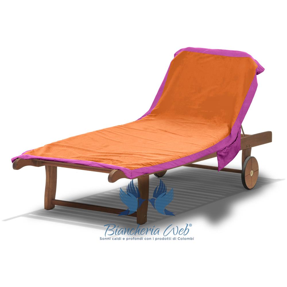 Telo Mare Lettino In Microfibra Spiaggia Piscina Mod Tinta Unita Comodo 75x185 Arancio-fucsia - Foto 2