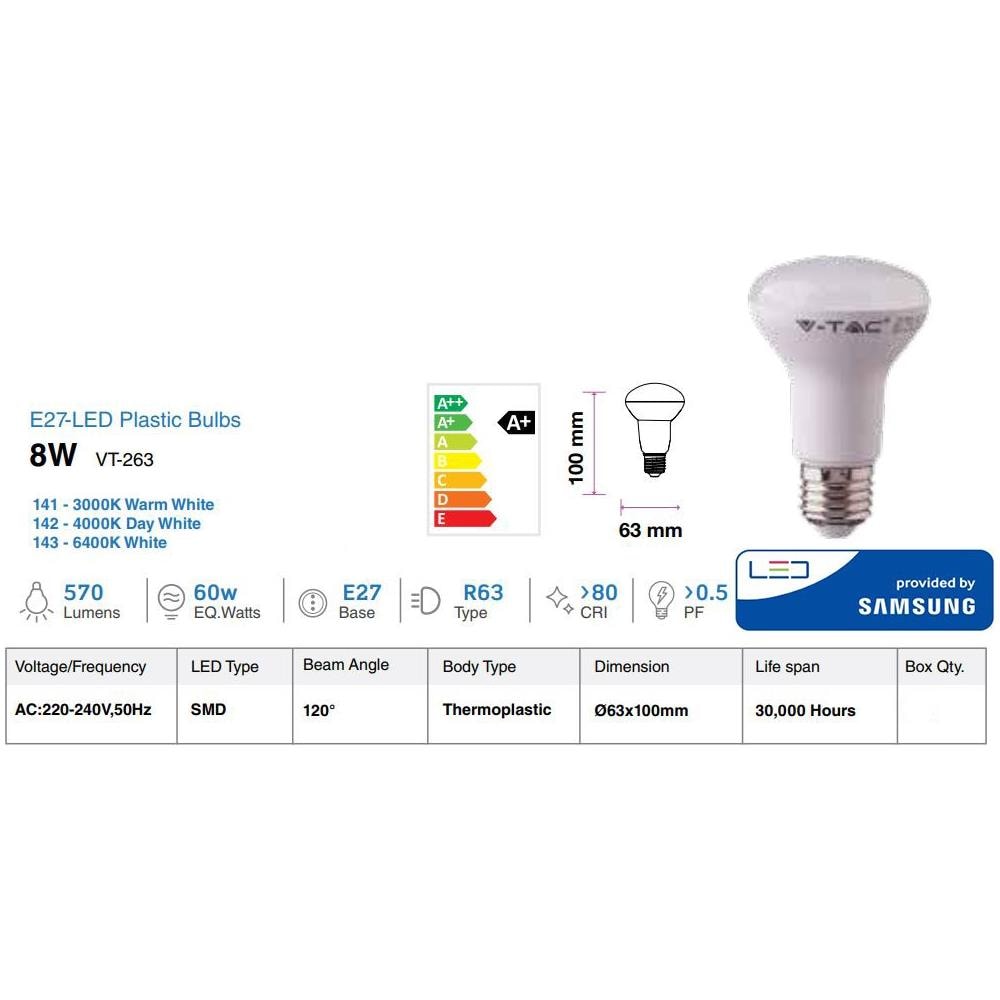 Lampadine Led E27 10w R80 Samsung Reflector Luce Calda 3000k V Tac Vt-280 135 - Foto 2