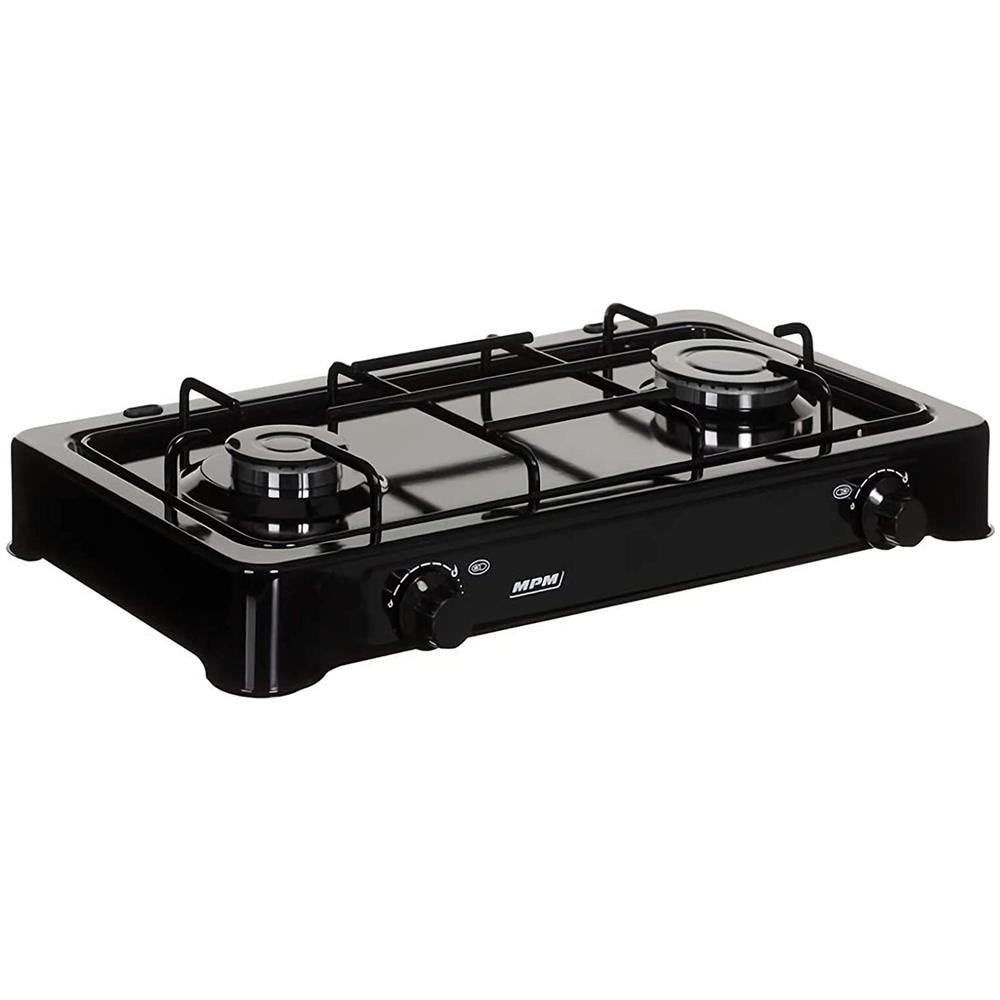 Kn-02/1kb Fornello A Gas Portabile Da Campeggio, 2 Fuochi, Coperchio Rimovibile Nero - Foto 2