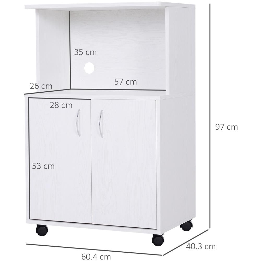 Mobile Cucina Multiuso Con Ruote, Armadietto E Ripiano Per Microonde, Credenza Alta In Legno Truciolare, 60.4x40.3x97cm Bianco - Foto 3