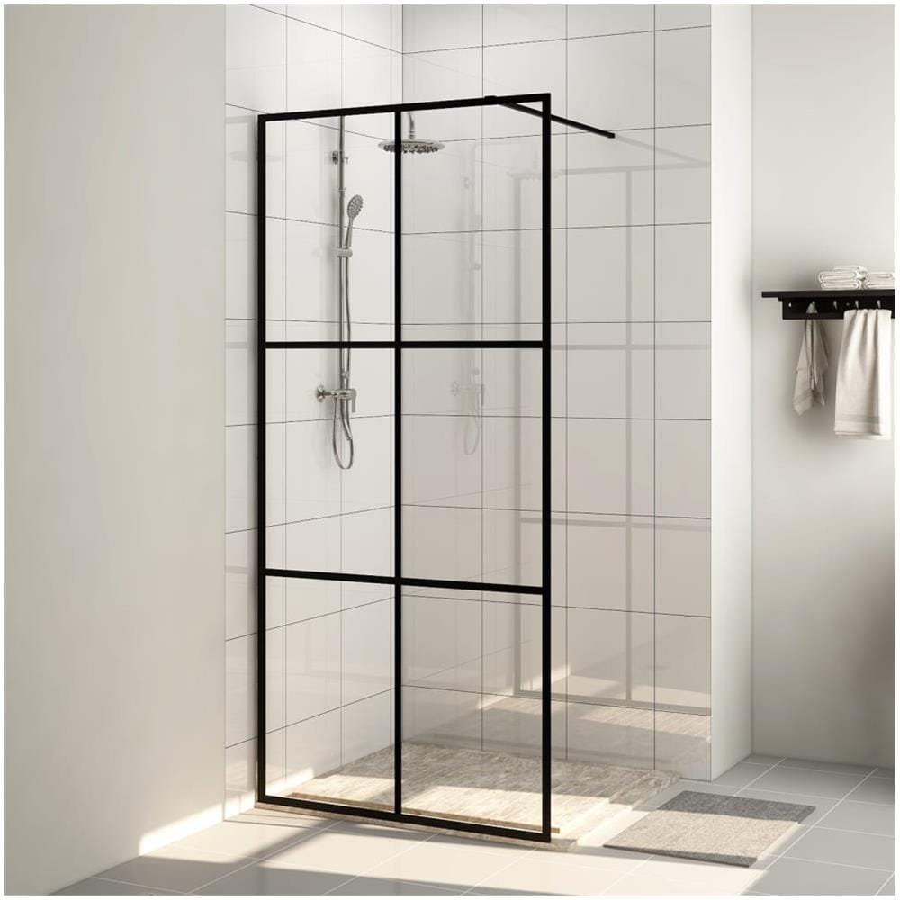 Parete Per Doccia Walk-in Vetro Trasparente Esg 90x195 Cm Nera - Foto 1