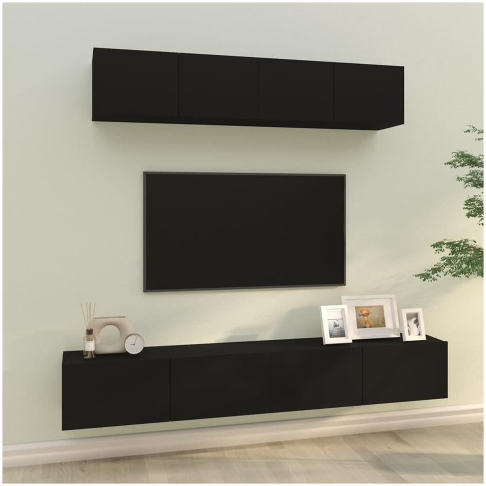 Set Mobili Porta Tv 4 Pz Nero In Legno Multistrato - Foto 1
