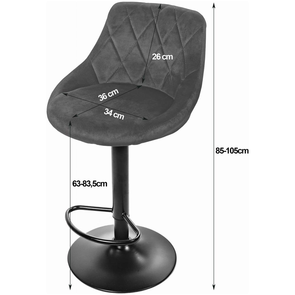 Sgabello girevole VALORA DAKA - Velluto nero con base nera x 2 - Foto 8