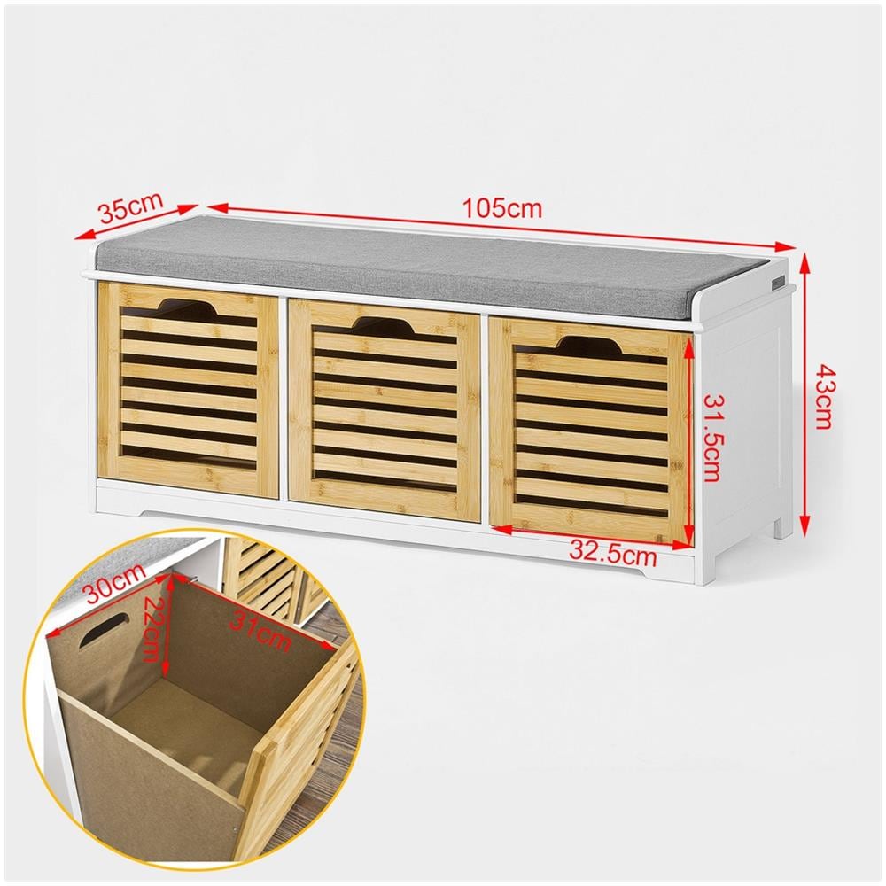Scarpiera Da Ingresso, Panchina Con Cuscino E Cestini, fsr23-wn, it - Foto 2