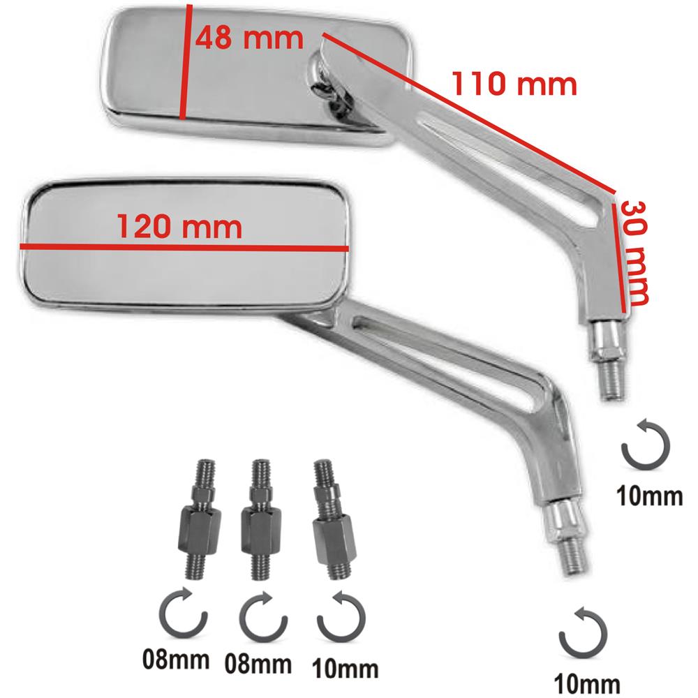 Specchio Retrovisore Moto Chopper Custom Coppia Specchietti Cromo Dx+sx - Foto 2