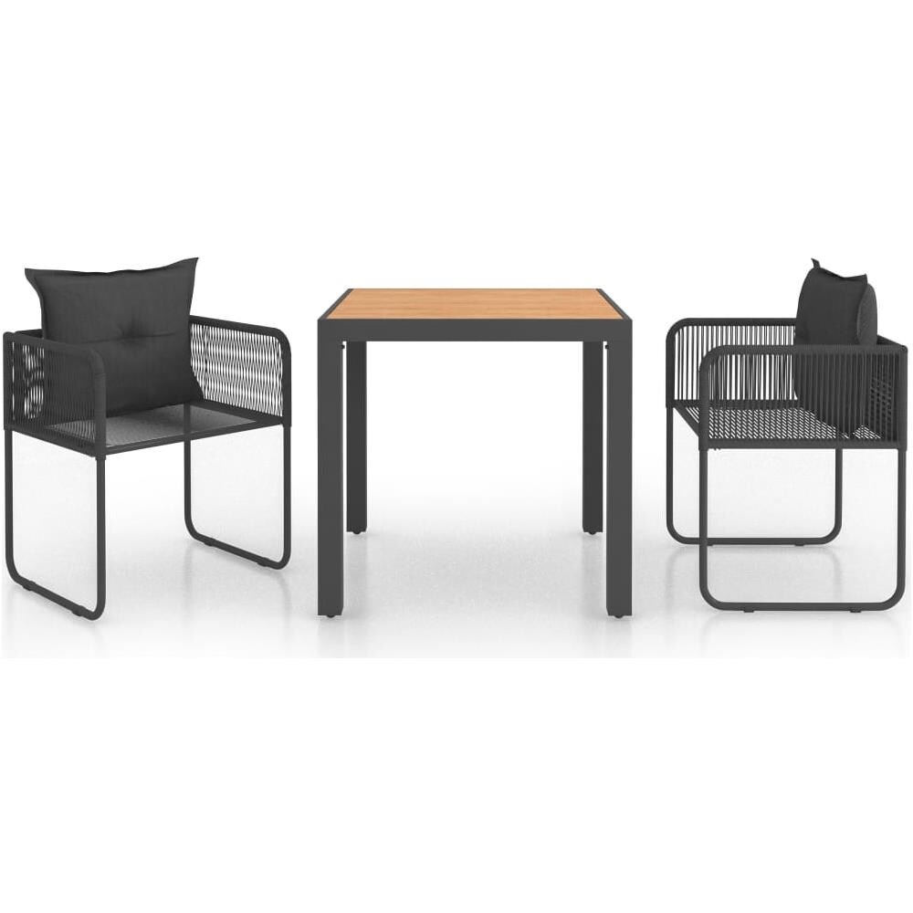 Set Da Pranzo Da Giardino 3 Pz In Rattan Pvc Nero E Marrone - Foto 1