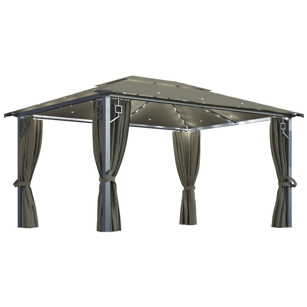 Gazebo con Tende e Luci LED 400x300 cm Grigio Talpa Alluminio - Foto 1