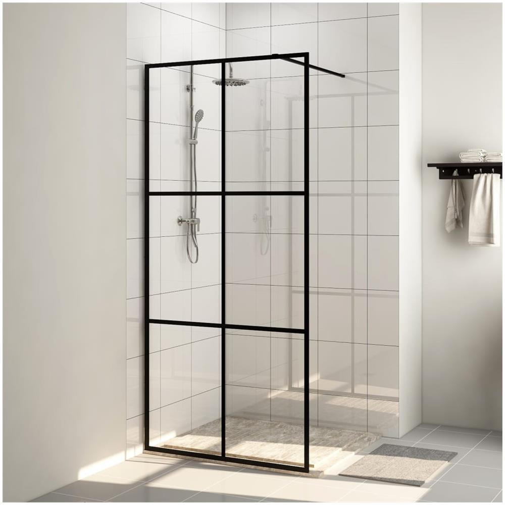 Parete Doccia Walk-in In Vetro Trasparente Esg Nera 80x195 Cm - Foto 1