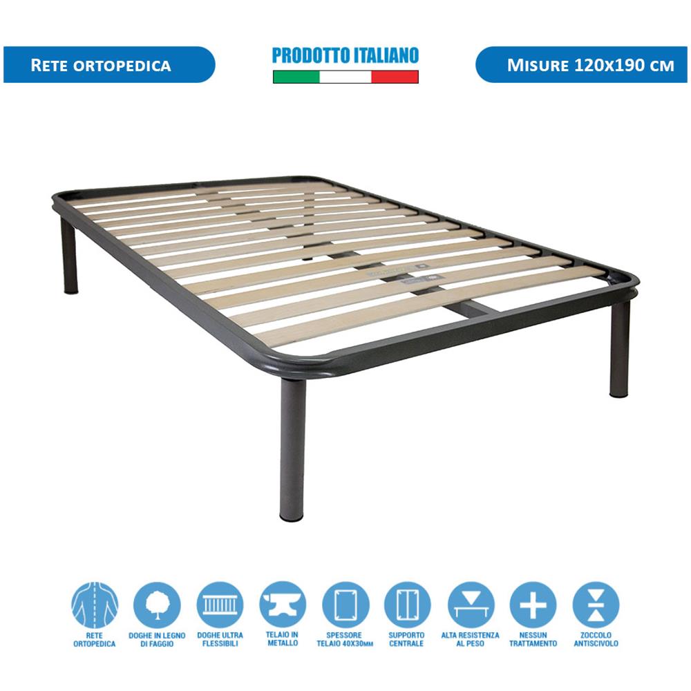 Kit Materasso E Rete Letto Piazza E Mezza 120x190 Norvegia, Materasso E Rete Ortopedici, Rete Con Doghe In Legno Di Faggio E Telaio In Ferro, Cuscino Fiocco Memory Incluso - Foto 8