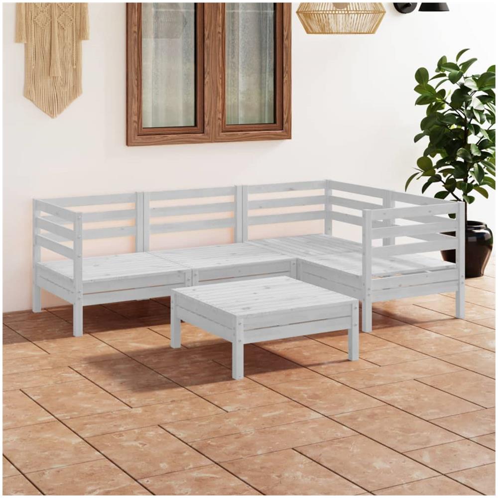 Set Divani Da Giardino 5 Pz In Legno Massello Di Pino Bianco - Foto 1