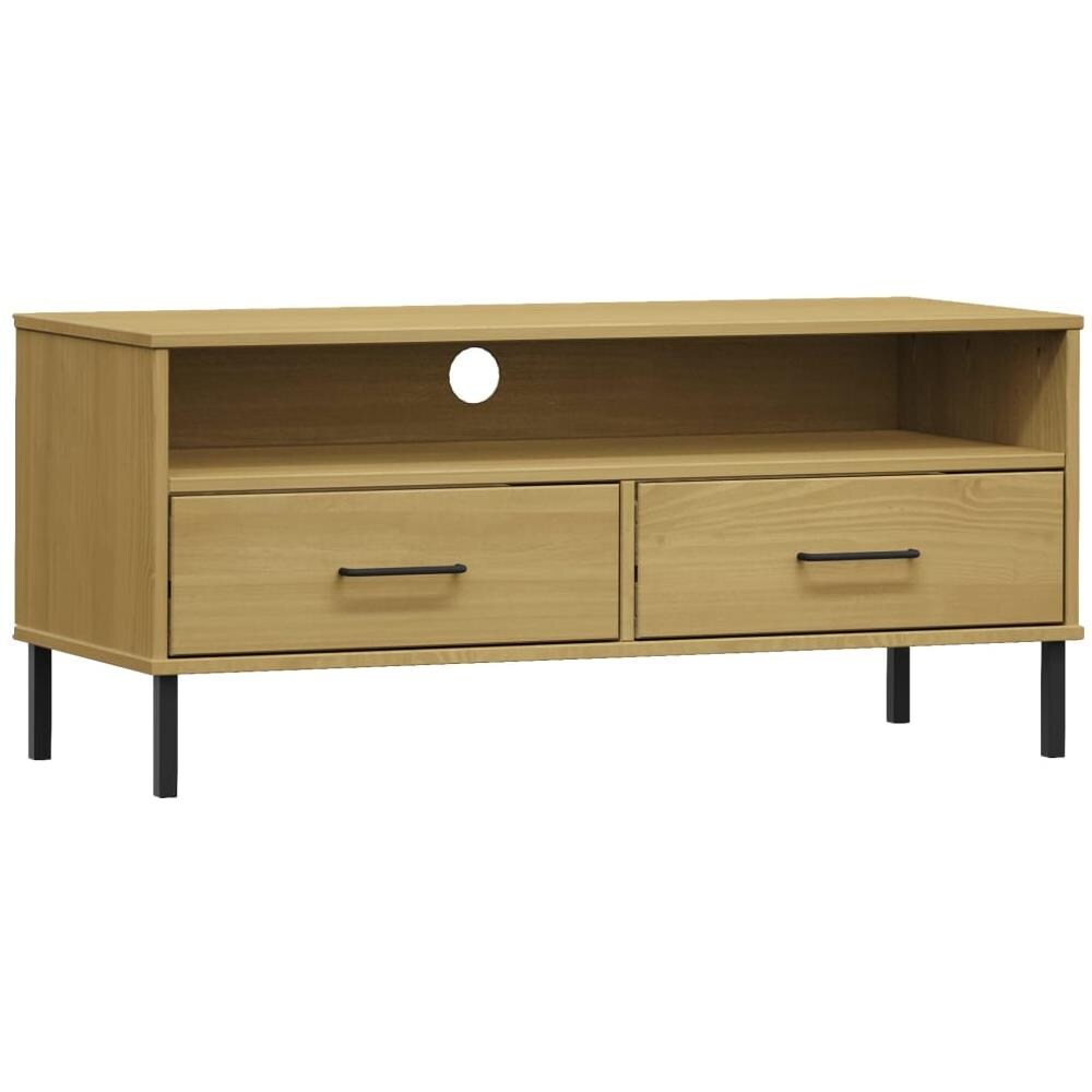 Mobile Tv Con Gambe Metallo Marrone Legno Massello Di Pino Oslo - Foto 2