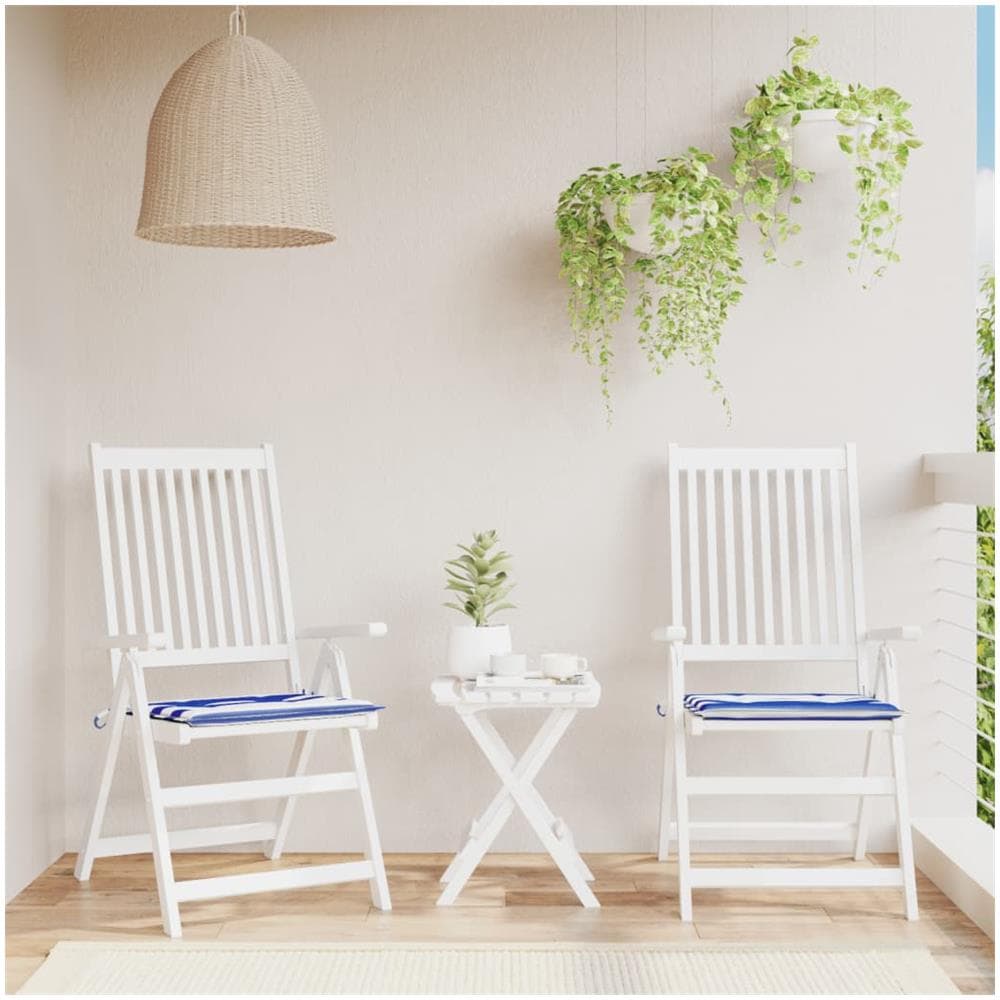 Cuscini Sedia Giardino 2pz Righe Bianche Blu 40x40x3 Cm Tessuto - Foto 1