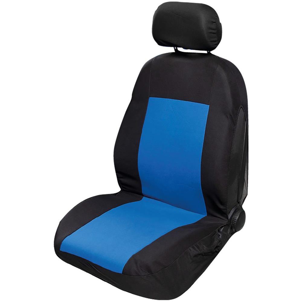 Coprisedile Singolo Anteriore Auto Stretch Nero /blu Universale Protezione Sedile Poliestere - Foto 1