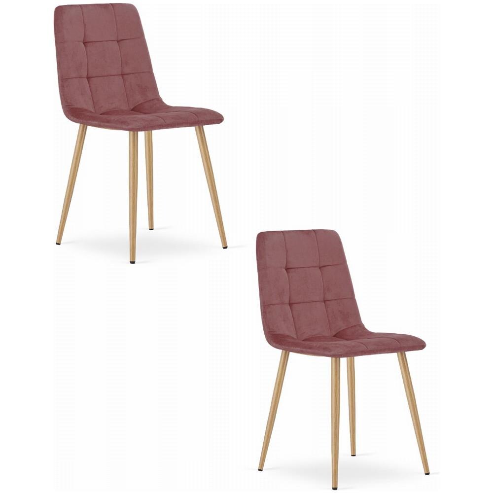 Sedia Valora PYRA in velluto rosa con gambe in legno, design moderno x2 - Foto 1