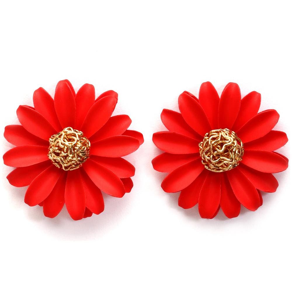 Orecchini a Bottone Floreali Rossi - Foto 1