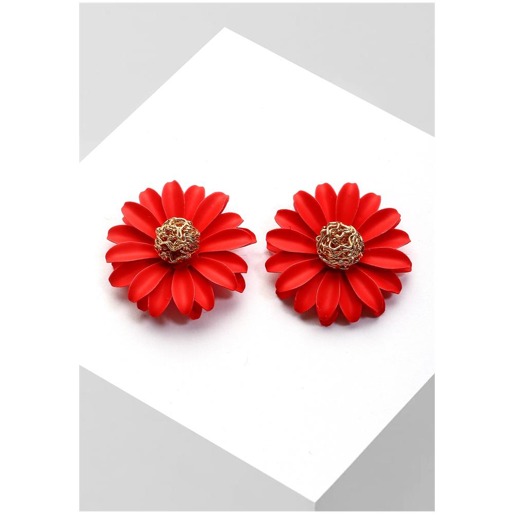 Orecchini a Bottone Floreali Rossi - Foto 2