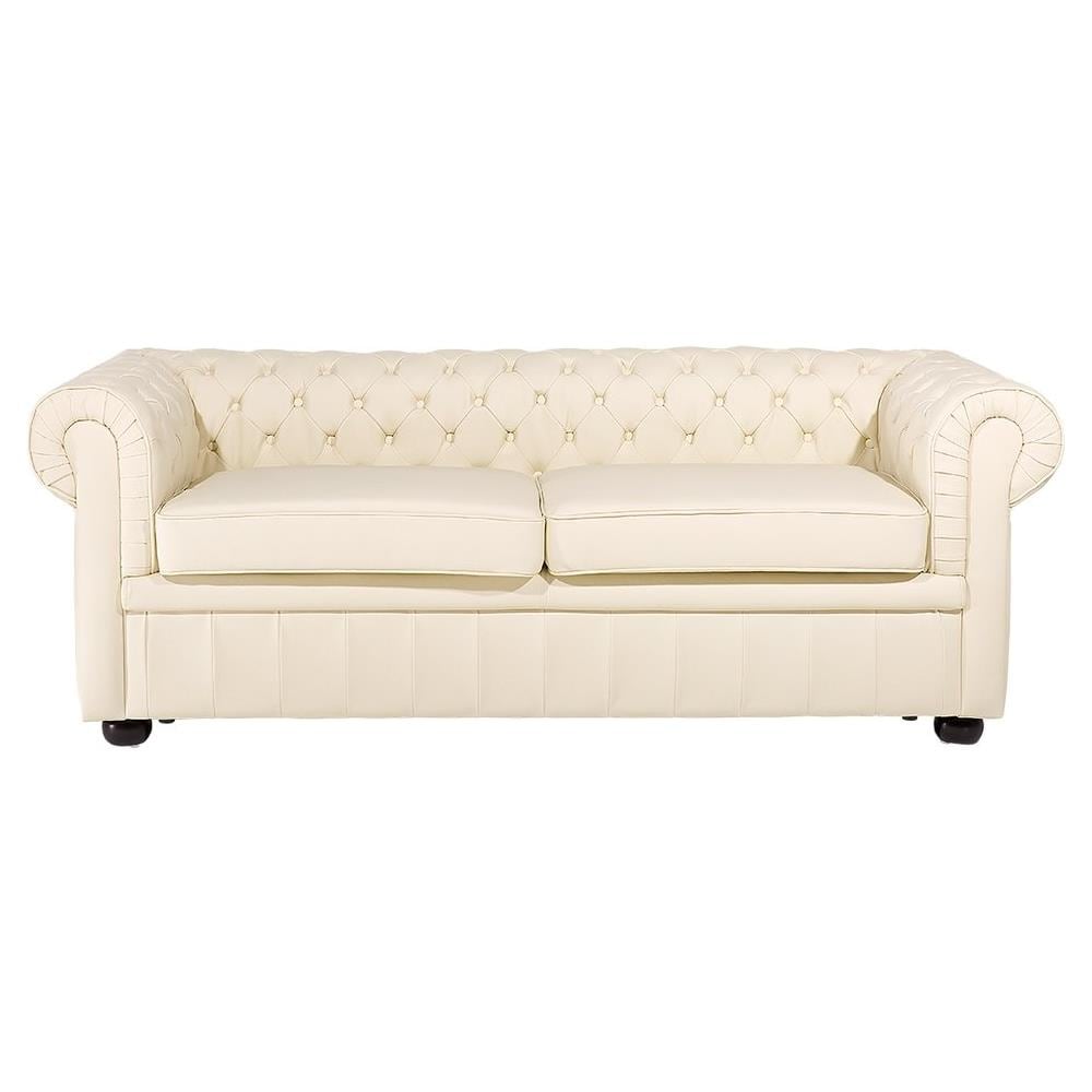 Divano Vintage A 3 Posti In Pelle Beige Chesterfield - Foto 1
