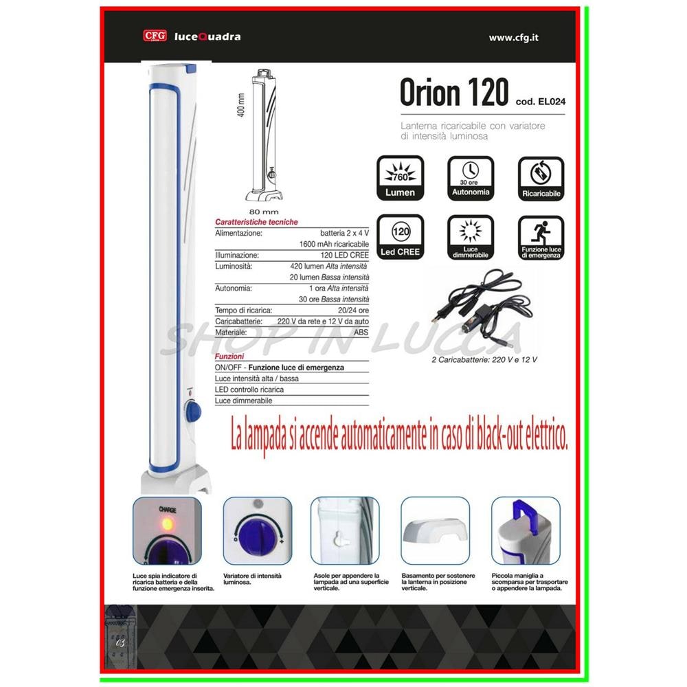 Luce Emergenza Casa Led Lampada Torcia Ricaricabile Portatile Orion 120 Dimmer - Foto 6