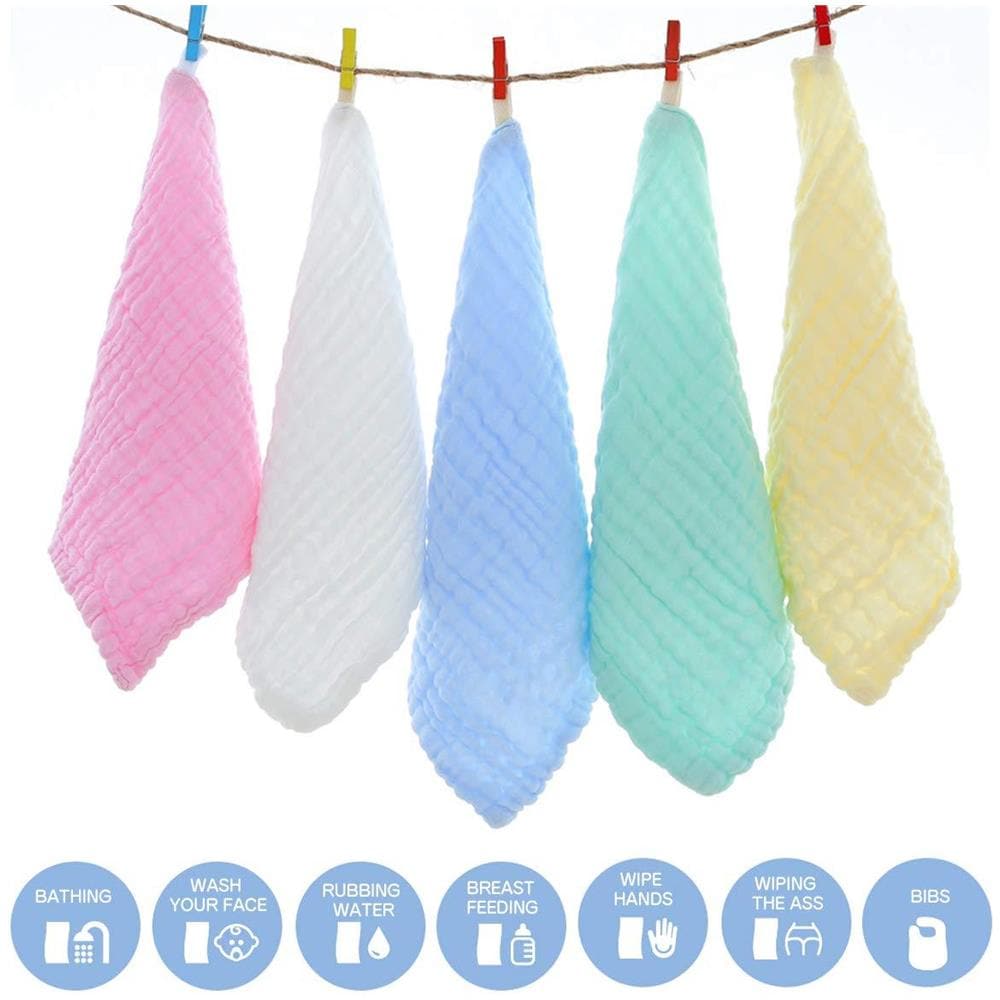 Bambino Mussola Washcloths 10 Pack 10x 10 Pollici Naturale Mussola Di Cotone Salviette Per Neonati Soft Organici 100 Cotone Panno Umido Bambino Appena Nato Volto Aggiuntivo Bambino Molle Del Tovagliolo E Mussola Panno Per Il Viso - Foto 2