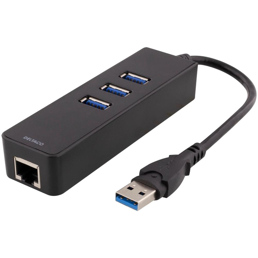 Adattatore Di Rete Deltaco, 1xgigabitrj45, 1xusb3 A Ha, 3x Prese Usb3, Nero - Foto 1