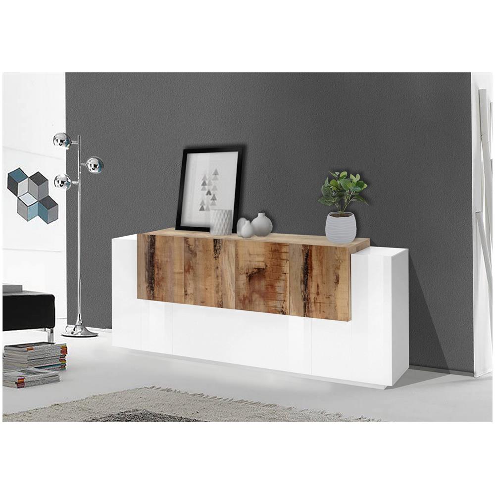 Dmora - Credenza 0, Madia Moderna A 3 Ante , Buffet Da Cucina Con Ripiani, Mobile Da Soggiorno Porta Tv Cm 138x42xh86 Colore Bianco E Cemento Nuovo Imballo 61824042