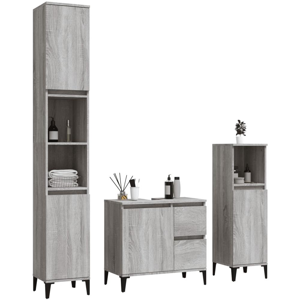 Set Mobili Da Bagno 3 Pz Grigio Sonoma In Legno Multistrato - Foto 3