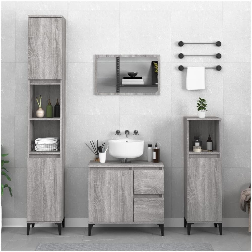 Set Mobili Da Bagno 3 Pz Grigio Sonoma In Legno Multistrato - Foto 1