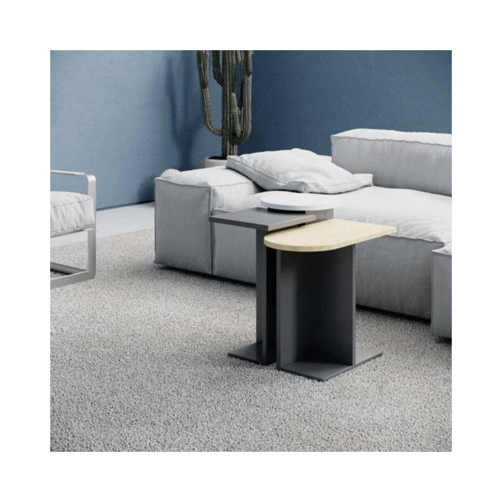 Tris Tavolino Da Salotto Mund Antracite Rovere E Bianco - Foto 1