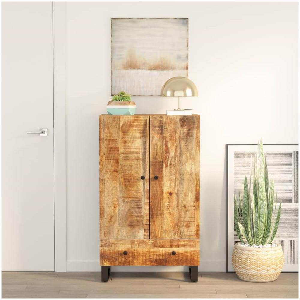 Credenza Con Cassetto 60x33x100 Cm Legno Massello Mango E Ferro - Foto 1