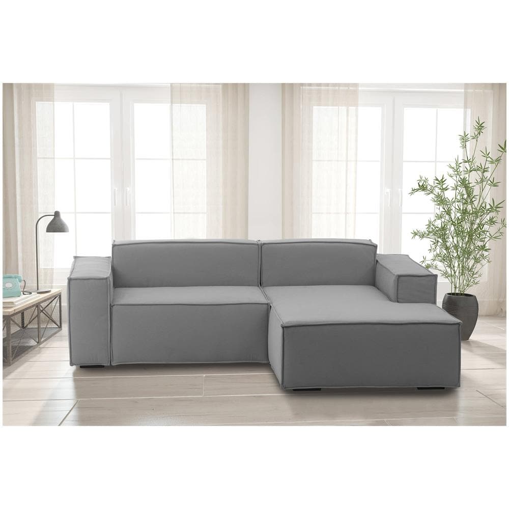 Divano Fisso Lidia, Divano Componibile A 2 Posti Large Con Penisola Destra, 100% Made In Italy, Sofà Moderno In Tessuto, Cm 240x170h70, Grigio - Foto 1