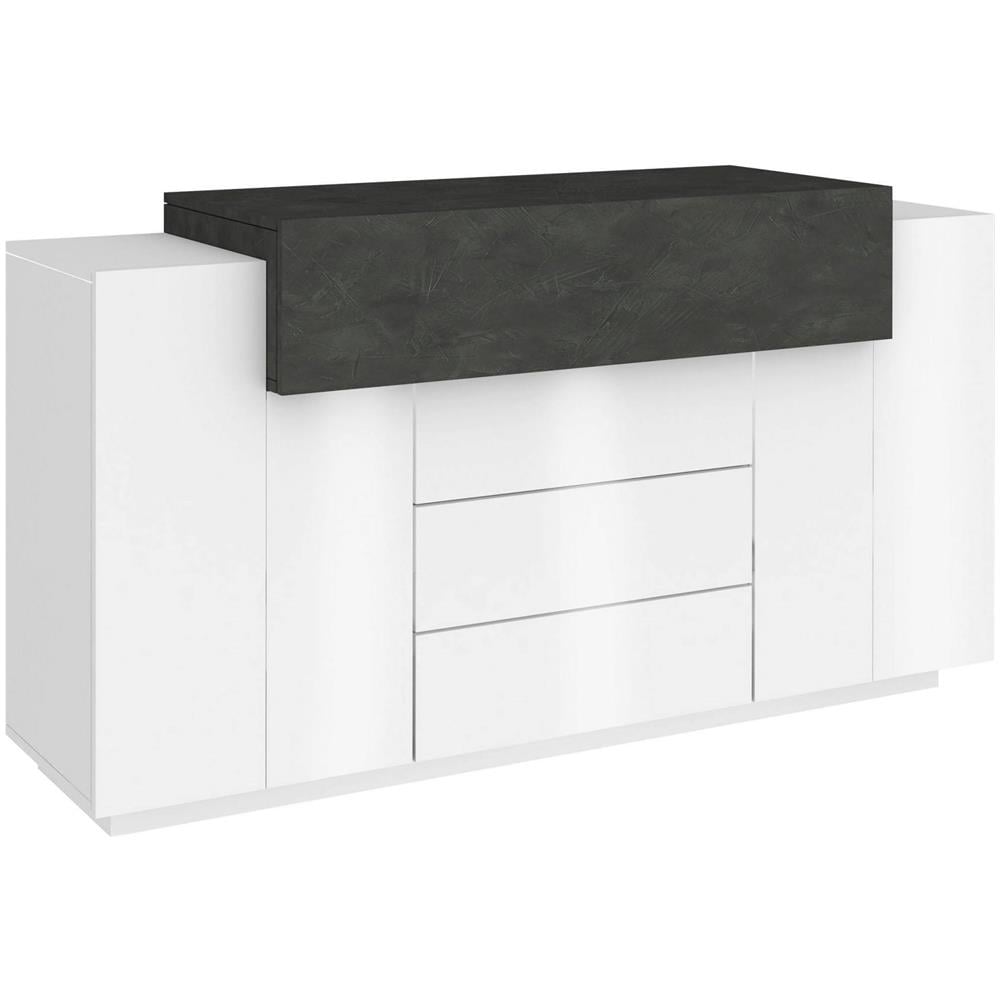 Credenza Milo, Madia Da Cucina A 3 Ante E 3 Cassetti, Buffet Da Soggiorno, 100% Made In Italy, Cm 160x45h86, Bianco Lucido E Ardesia - Foto 2