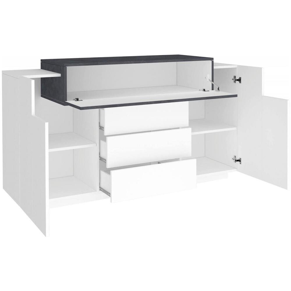 Credenza Milo, Madia Da Cucina A 3 Ante E 3 Cassetti, Buffet Da Soggiorno, 100% Made In Italy, Cm 160x45h86, Bianco Lucido E Ardesia - Foto 4