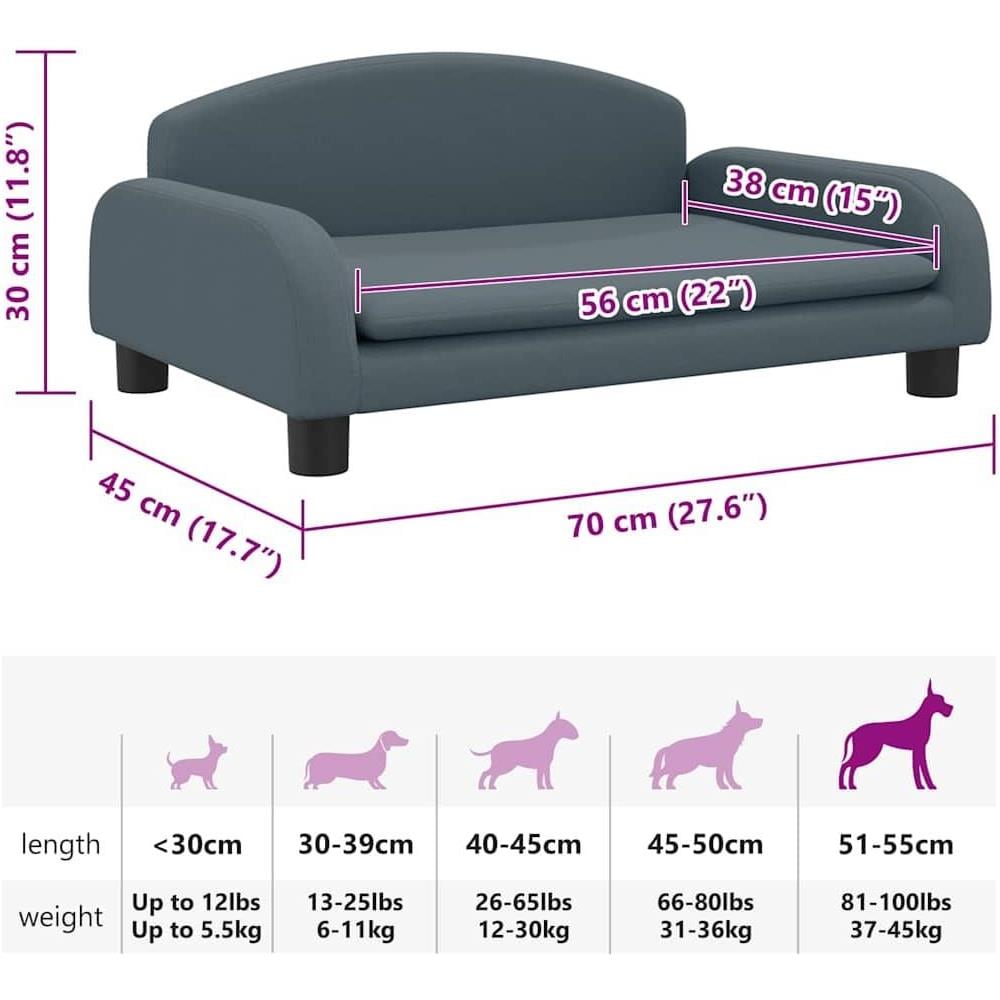 Lettino per Cani Grigio Scuro 70x45x30 cm in Tessuto - Foto 7