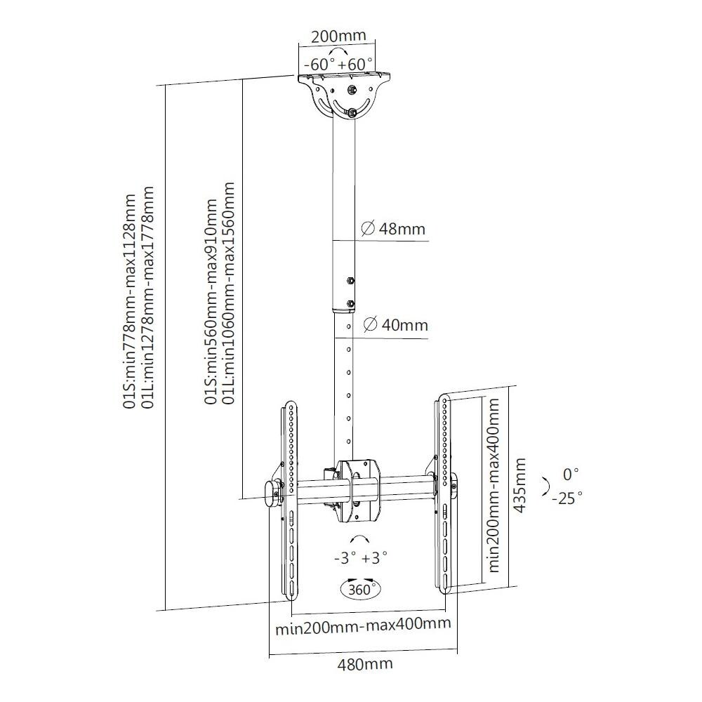 ICA-CPLB 944S - Supporto Telescopico Universale a Soffitto per TV LED LCD 32-55'' - Foto 2