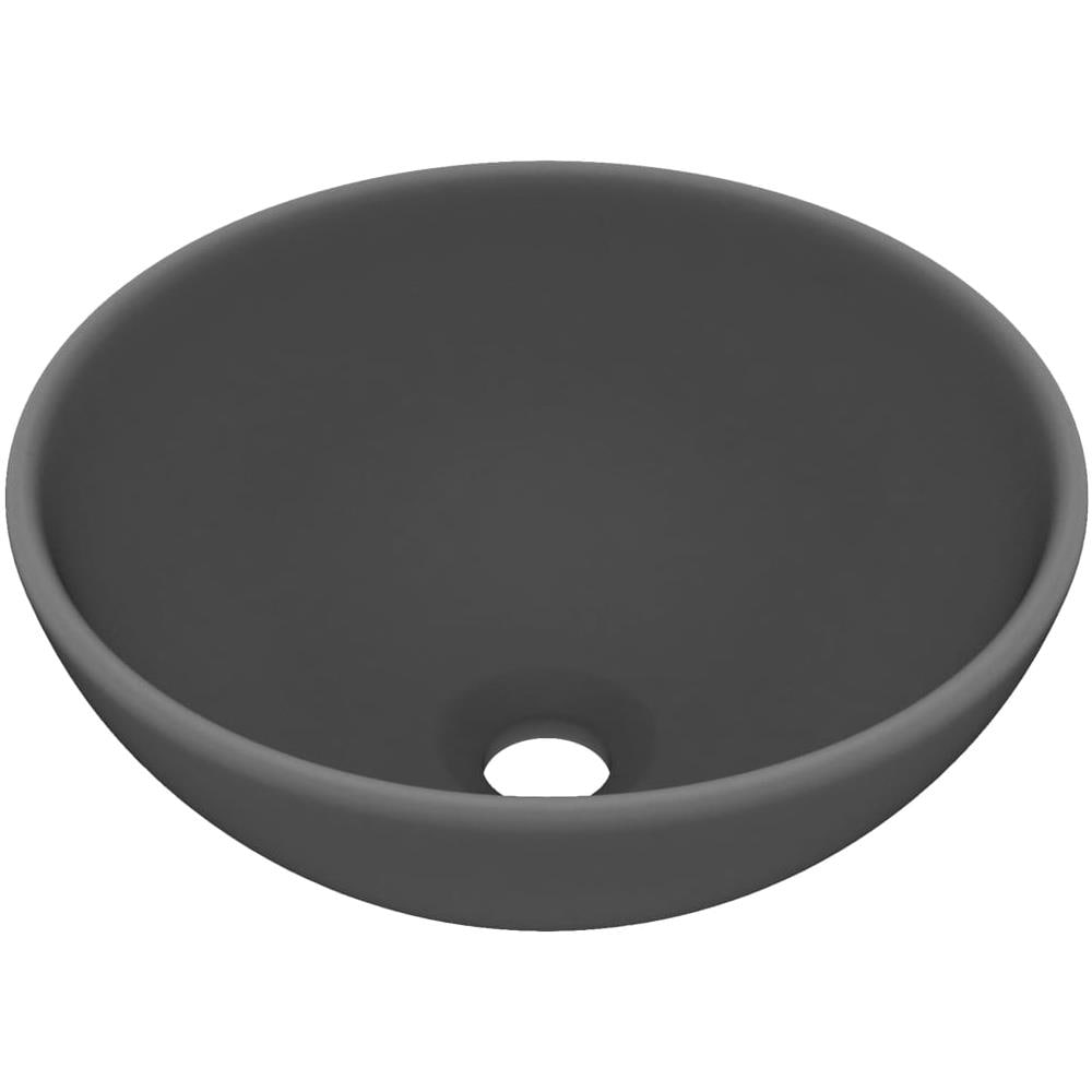 Lavandino Lusso Rotondo Grigio Scuro Opaco 32,5x14 cm Ceramica - Foto 1
