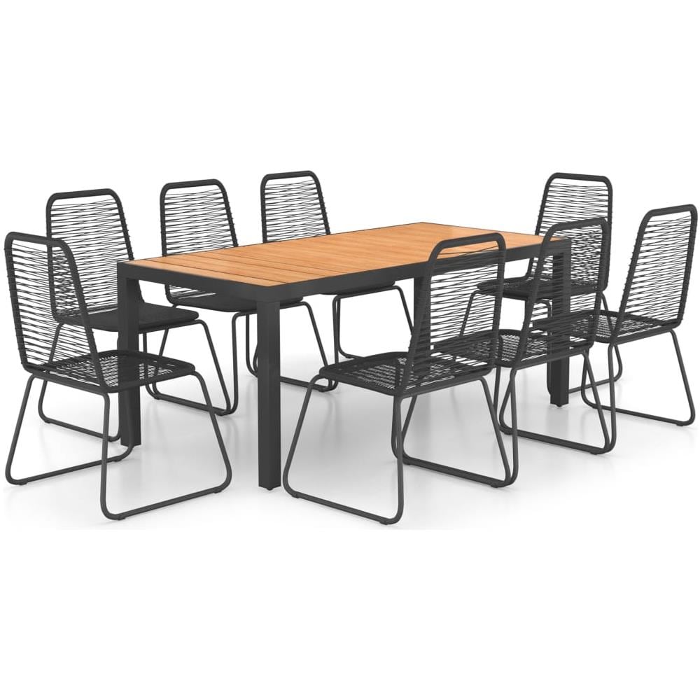 Set Da Pranzo Da Giardino 9 Pz In Rattan Pvc Nero E Marrone - Foto 1