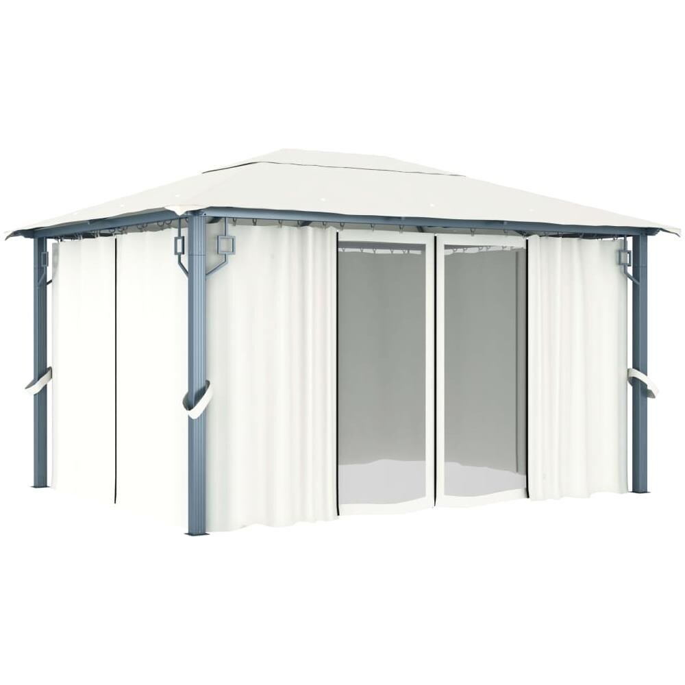 Gazebo con Tende Stringa di Luci LED 400x300 cm Crema Alluminio - Foto 2