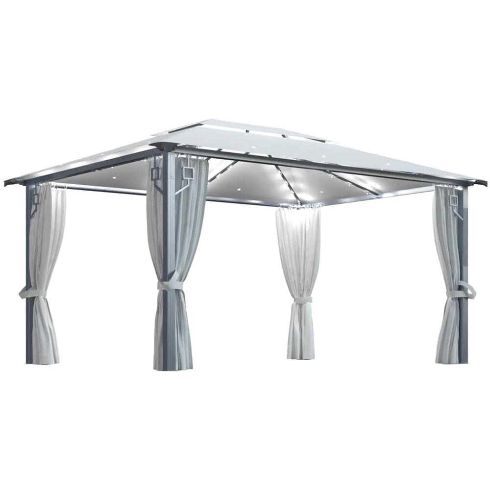 Gazebo con Tende Stringa di Luci LED 400x300 cm Crema Alluminio - Foto 1
