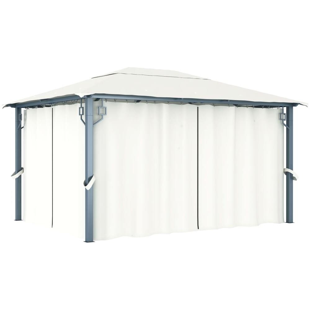 Gazebo con Tende Stringa di Luci LED 400x300 cm Crema Alluminio - Foto 3