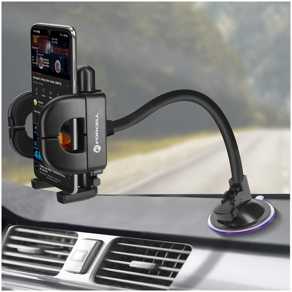 Supporto Auto Smartphone Fissaggio Ventosa Braccio Lungo 27cm Nero - Foto 2