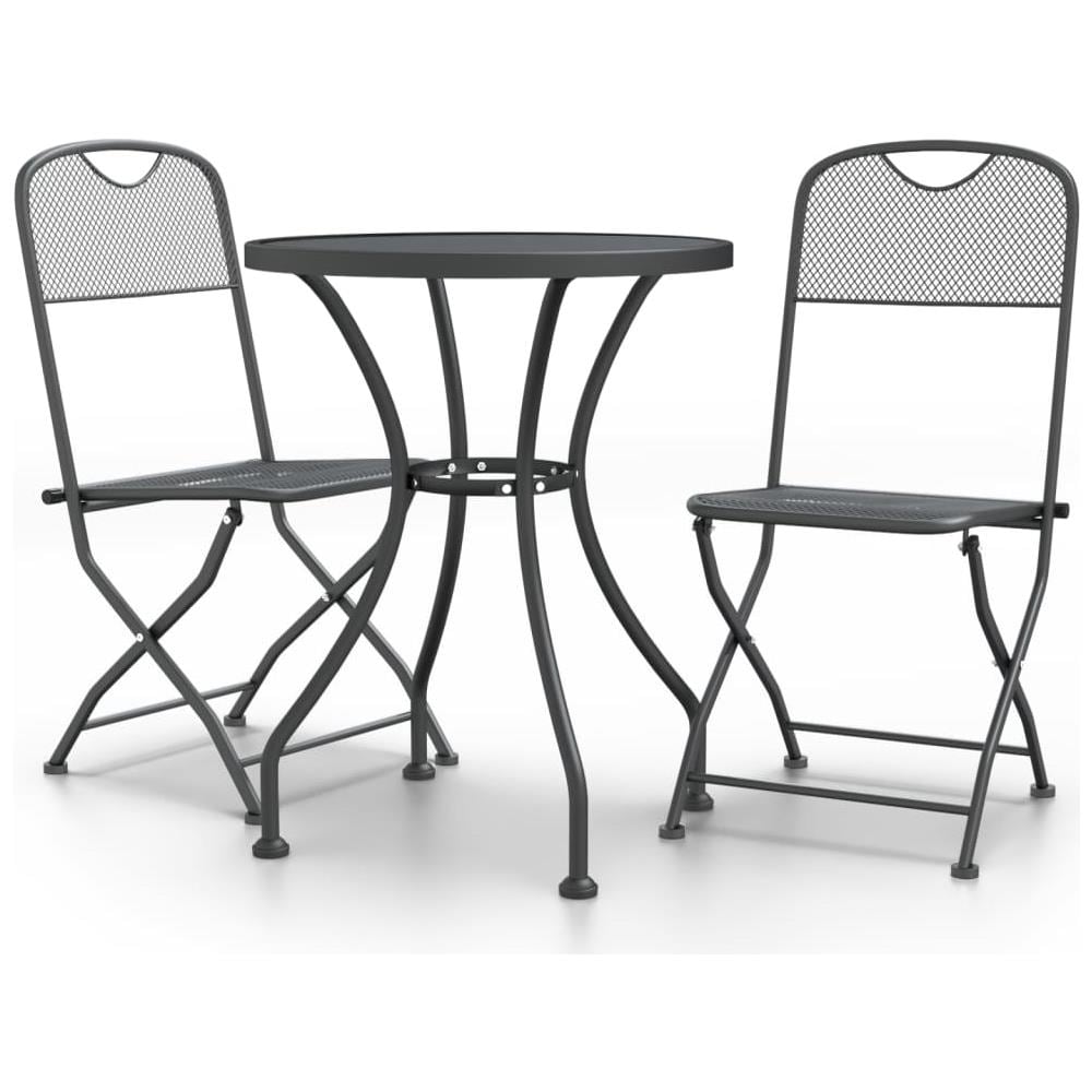 Set Da Pranzo Per Giardino 3pz Rete Metallica Espansa Antracite - Foto 1