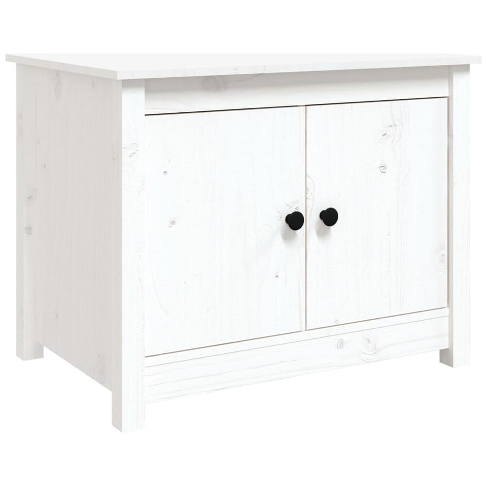 Tavolino Da Salotto Bianco 71x49x55cm In Legno Massello Di Pino - Foto 2